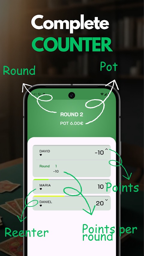 Game settings: point limit and re-entries in the Chinchón app