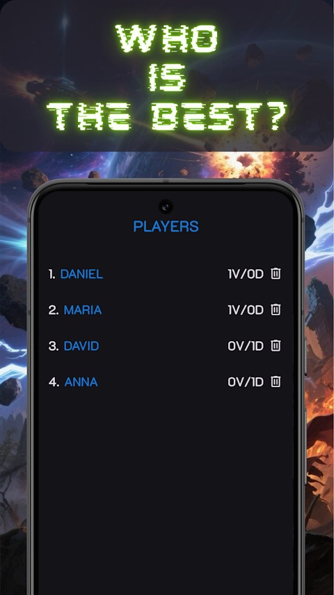Win ratio statistics screen in the Realms Counter app