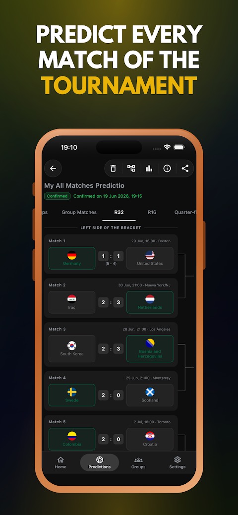 World Cup 2026 bracket with all knockout rounds in the predictor app